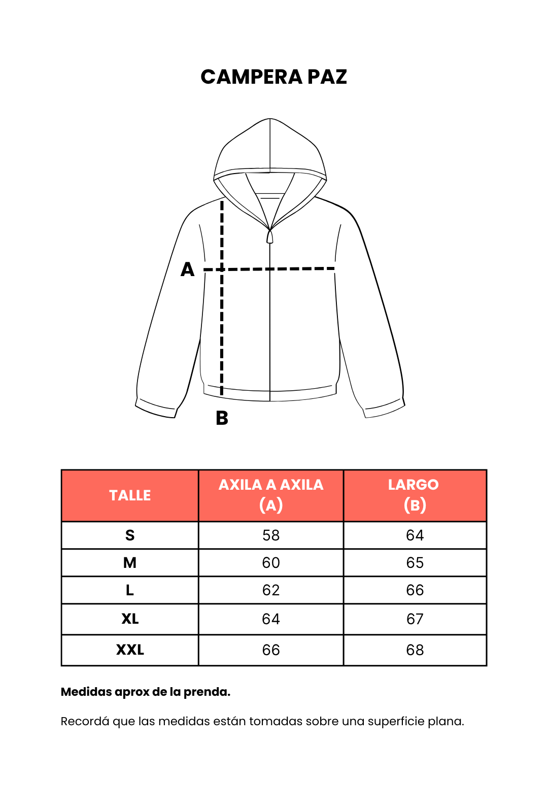 Tabla de talles Campera Paz
